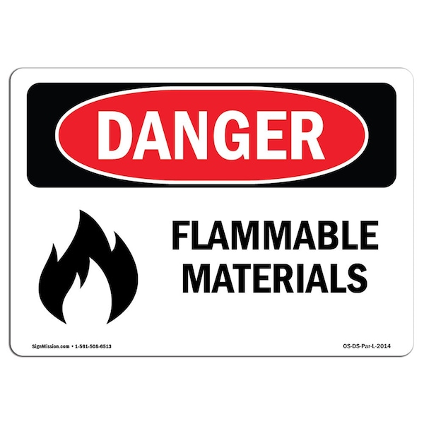 Safety Sign, OSHA Danger, 3.5" Height, 5" Width, Flammable Materials, Landscape, 10PK